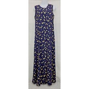 90s Breeches Maxi Dress Blue Floral Button Up Sundress Cottagecore Grunge Size 4